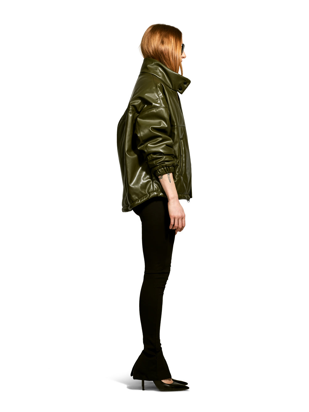 Billy Olive Green Vegan Leather Jacket Slow Fashion Outerwear Cropped Bomber Coat