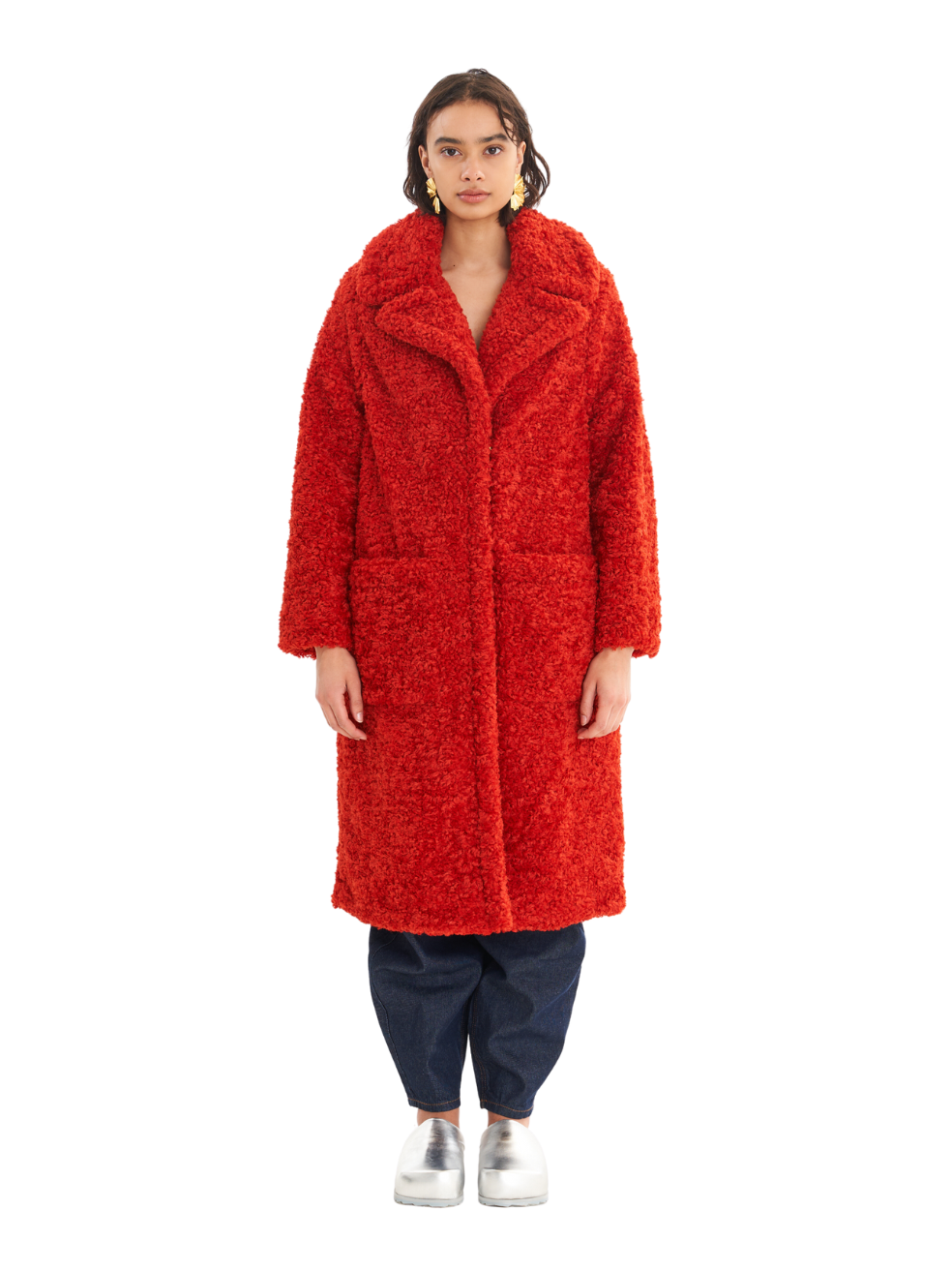 Ruby Red Ethical Outerwear Made in Canada Upcycled Vegan Sherpa Long Teddy Coat