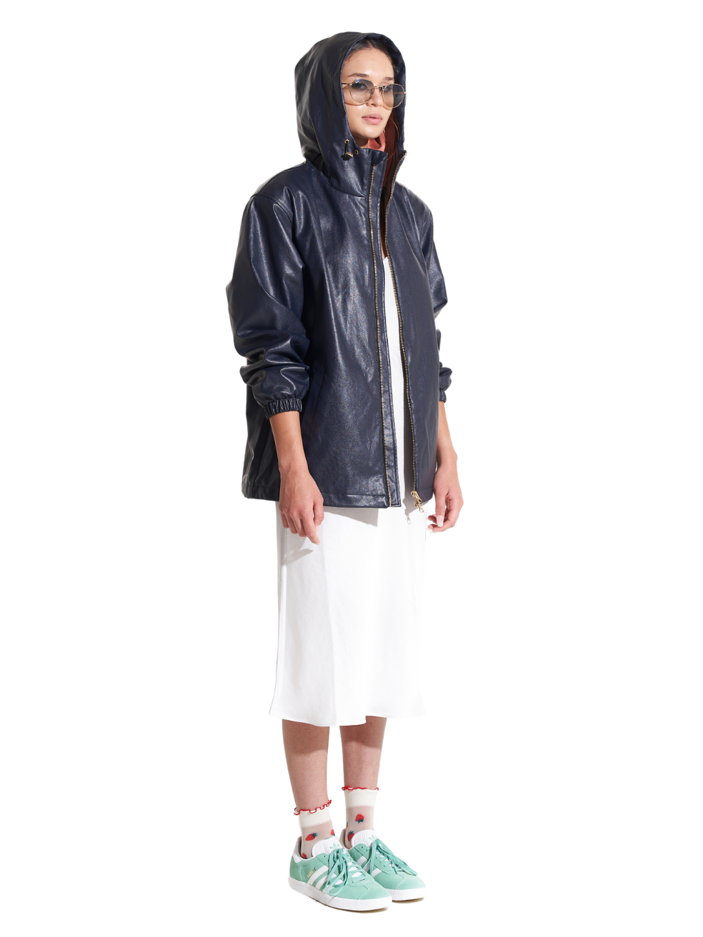 Hunter Navy Blue Indigo Sustainable Outerwear Animal Free Leather Raincoat