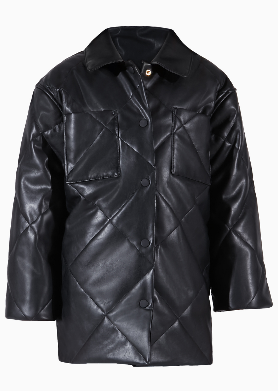 Charlie Stormi Black Conscious Vegan Outerwear Quilted Shacket Kids Vegan Leather