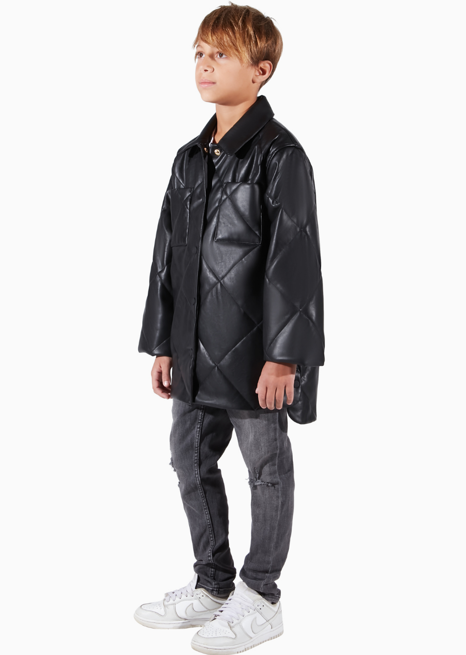 Charlie Stormi Black Ethical Animal Free Leather Button Front Shacket Kids