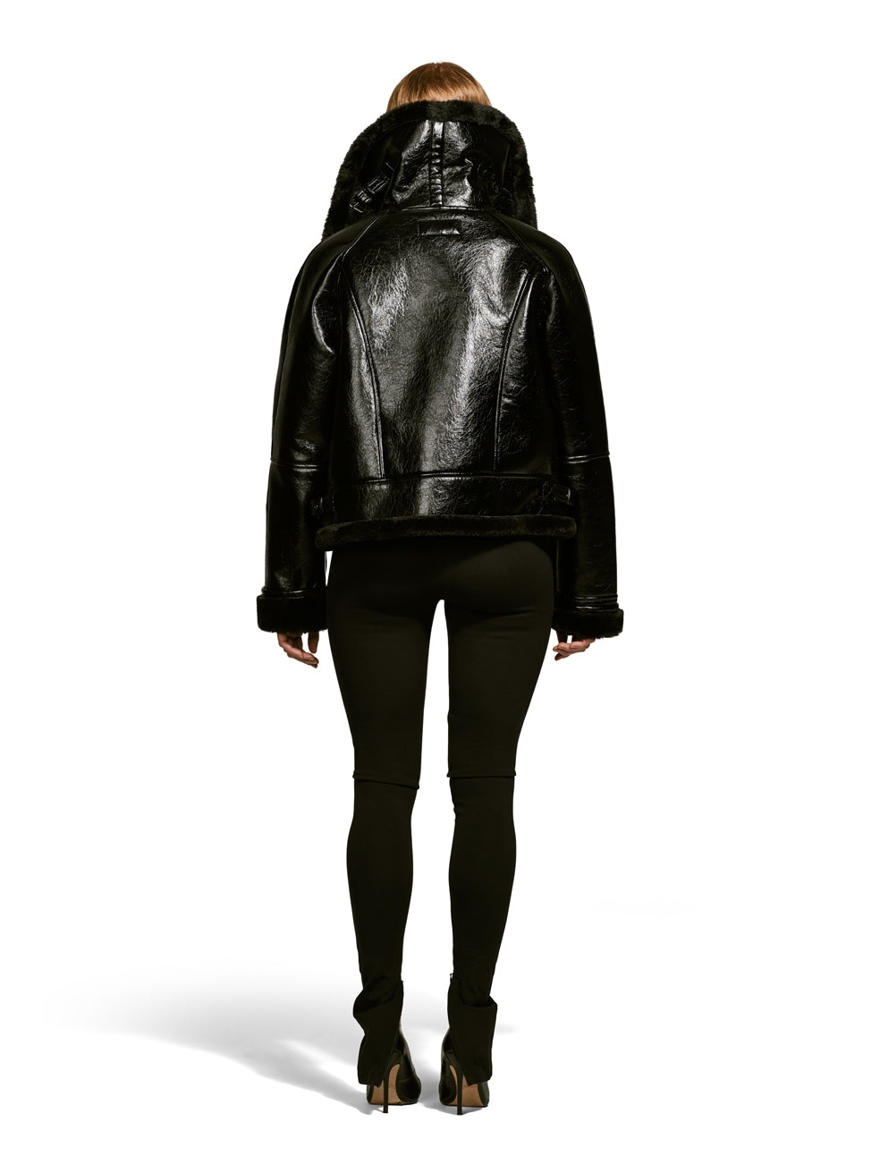 Black Ava Lava Aviator Jacket Faux Fur Leather Vegan Outerwear Slow Fashion