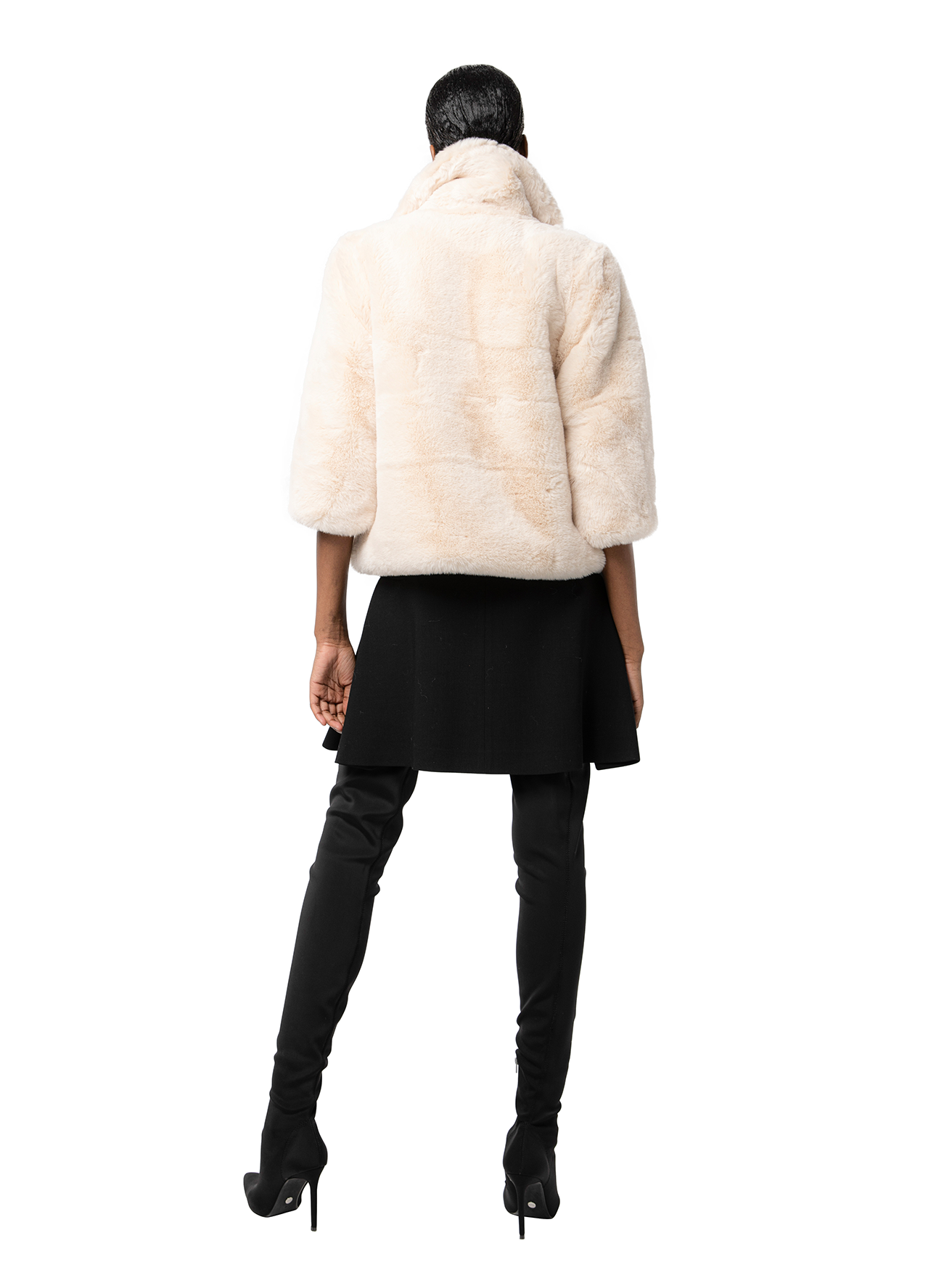 Back view — WENDY coat in Pearl seen from behind, showcasing the smooth texture and clean lines of the light neutral tone.