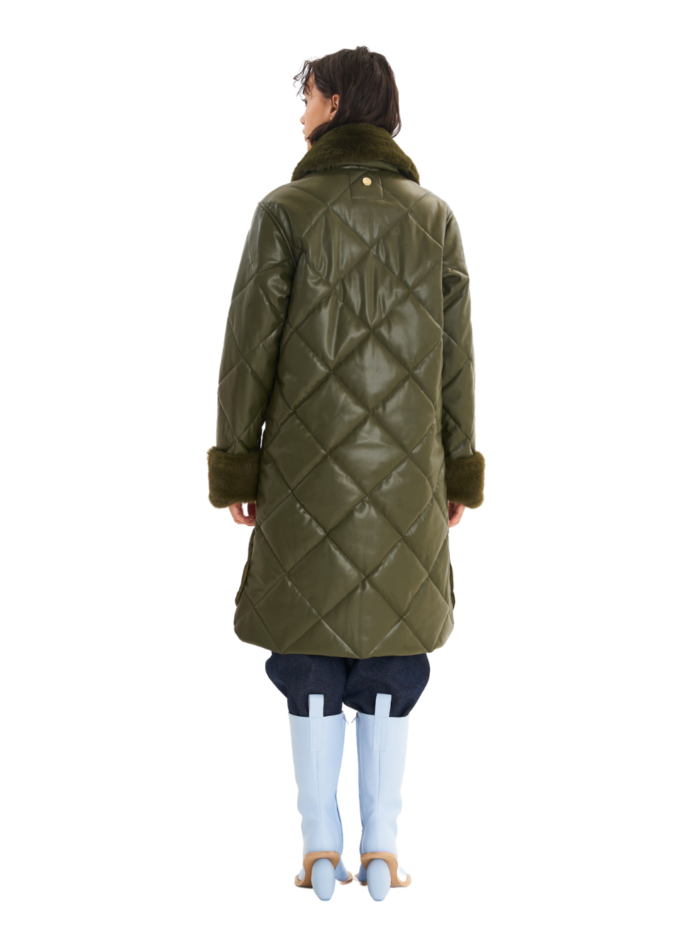 Kym Olive Green Vegan Leather Cruelty Free Zero Waste Quilted Jacket Faux Fur