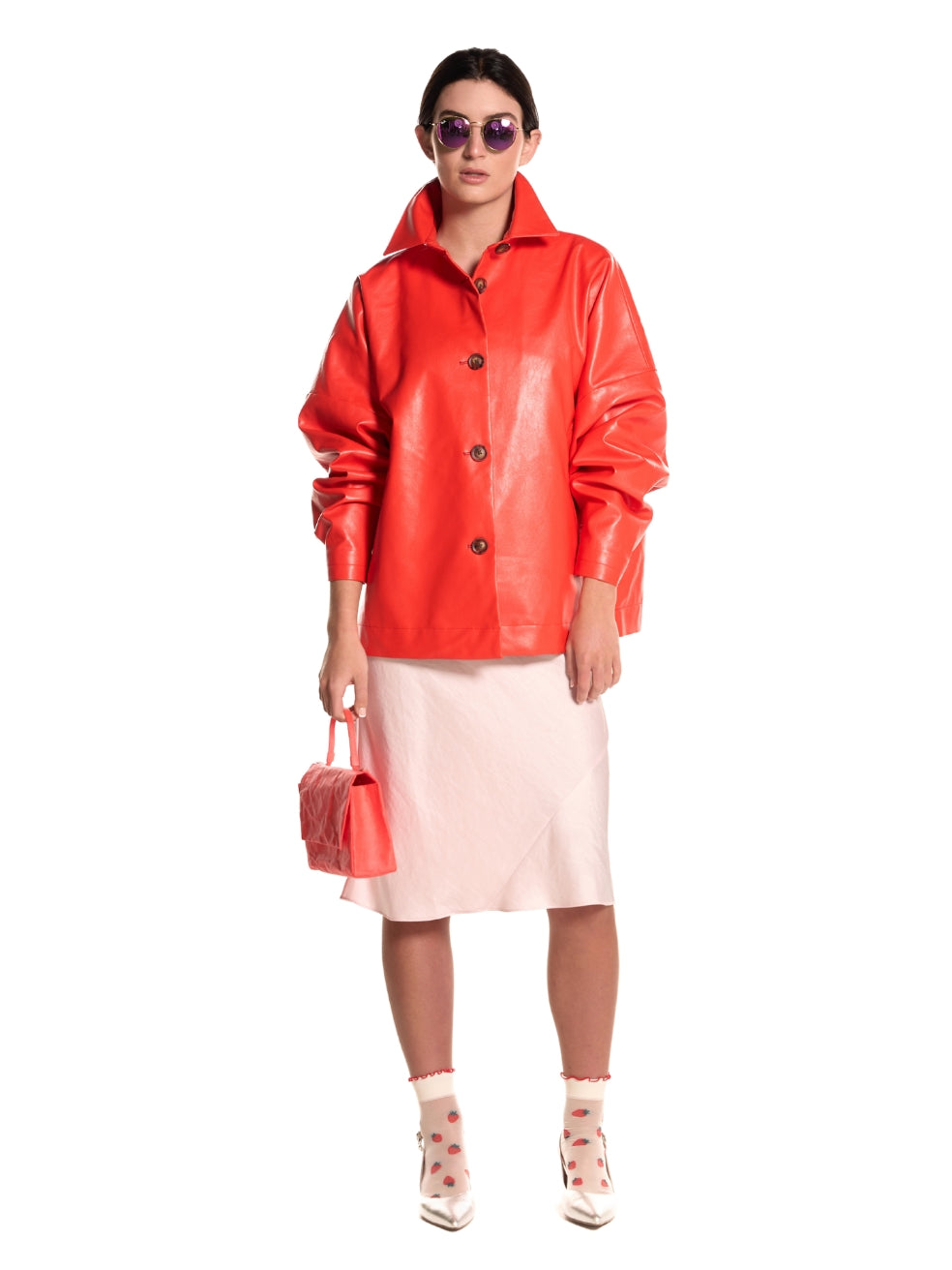 Ryder coat batwing sleeve oversized animal-free leather coat tart red made in canada