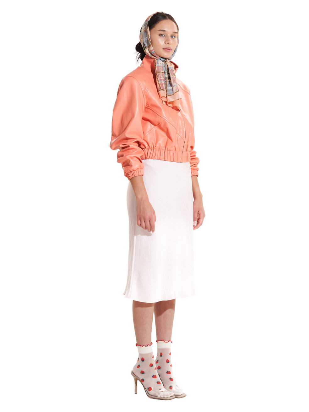 Shiloh peach cropped bomber jacket upcycled outerwear zero waste luxury ethical cegan leather