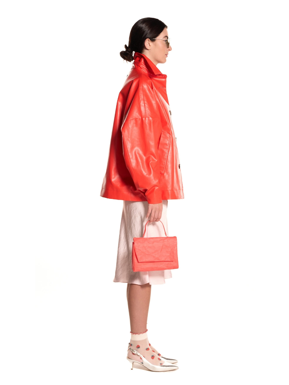 Ryder coat batwing sleeve oversized animal-free leather coat tart red made in canada