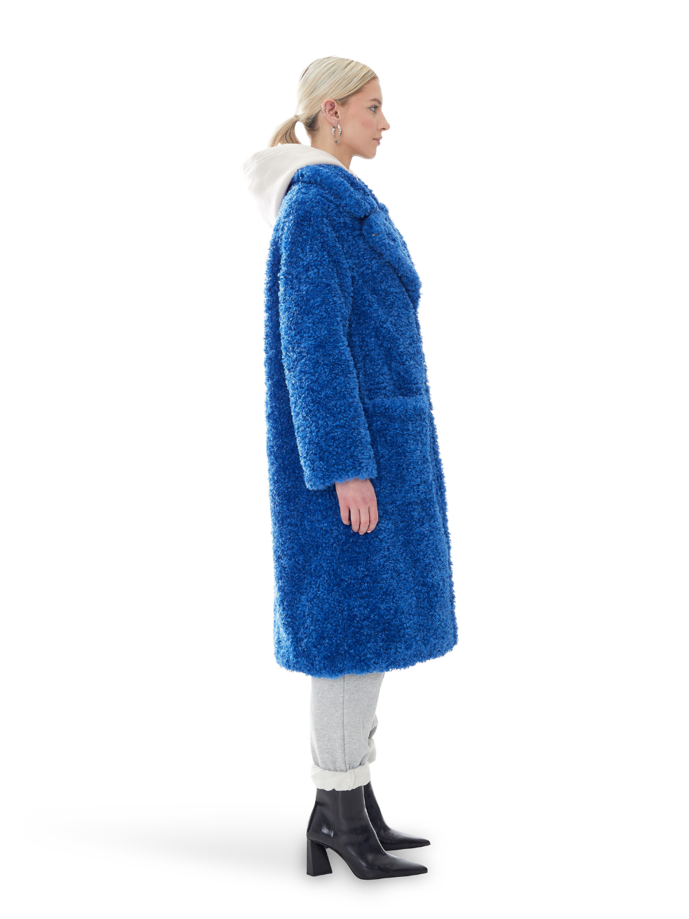 Ruby Blue Lapis Luxury Outerwear Faux Sherpa Long Coat