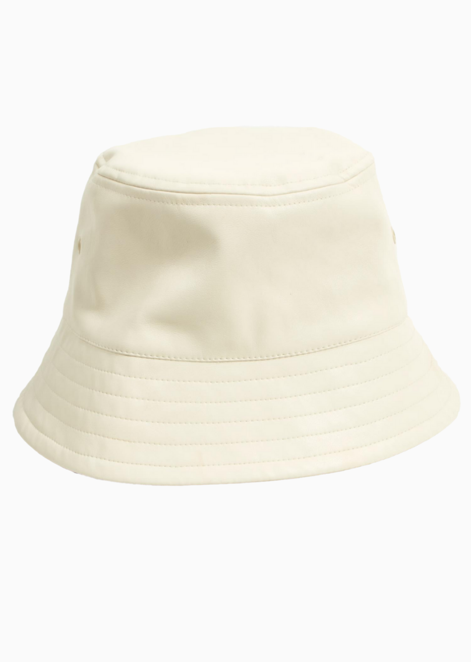 Mini Bucket Hat Kids White Champagne Conscious Production Canada Vegan Leather