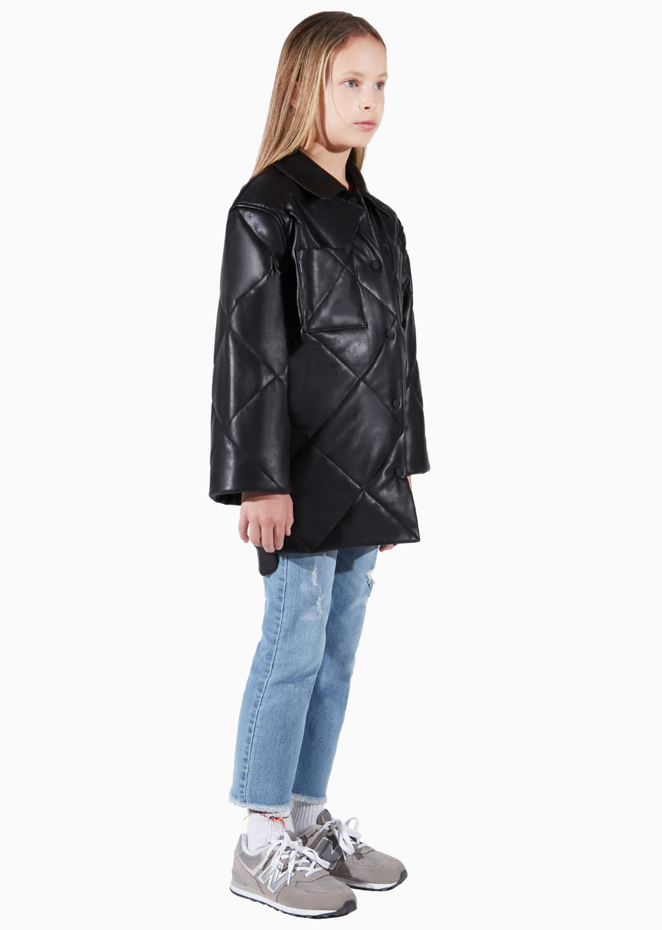 Charlie Stormi Black Vegan Leather Childrens Quilted Shacket Mommy and Me Sustainable Fasion