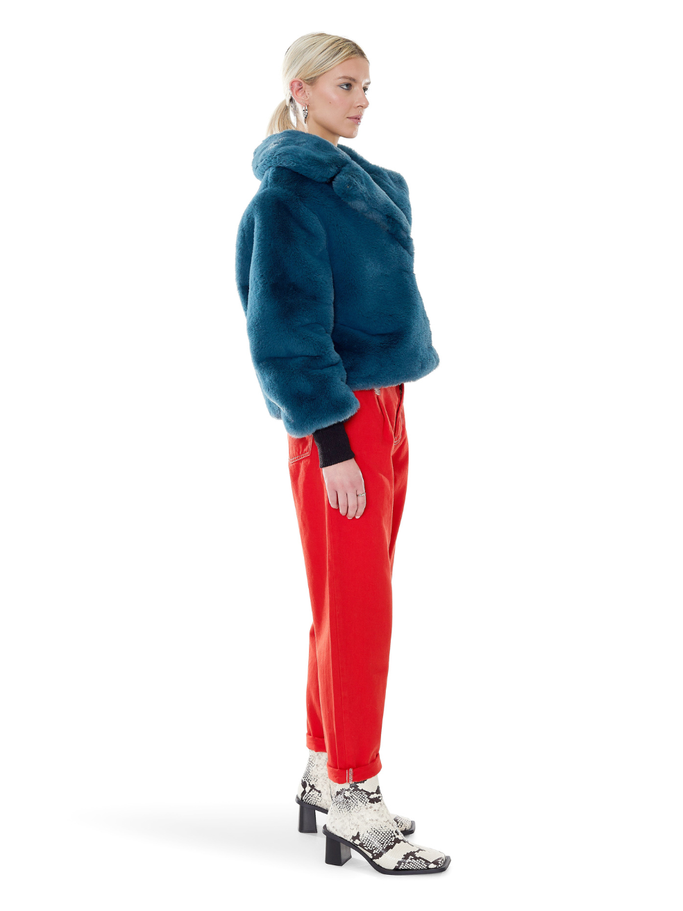 FREED Sawyer Blue Peacock Luxury Animal Free Fur Fashion Cropped Coat