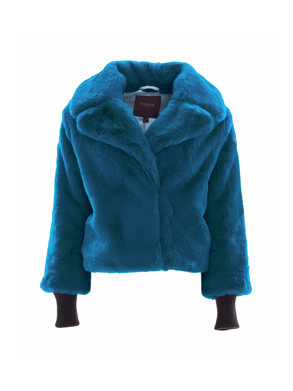Peacock Blue Sawyer Luxury Outerwear Faux Fur Cropped Coat Zero Waste Fashion Teal