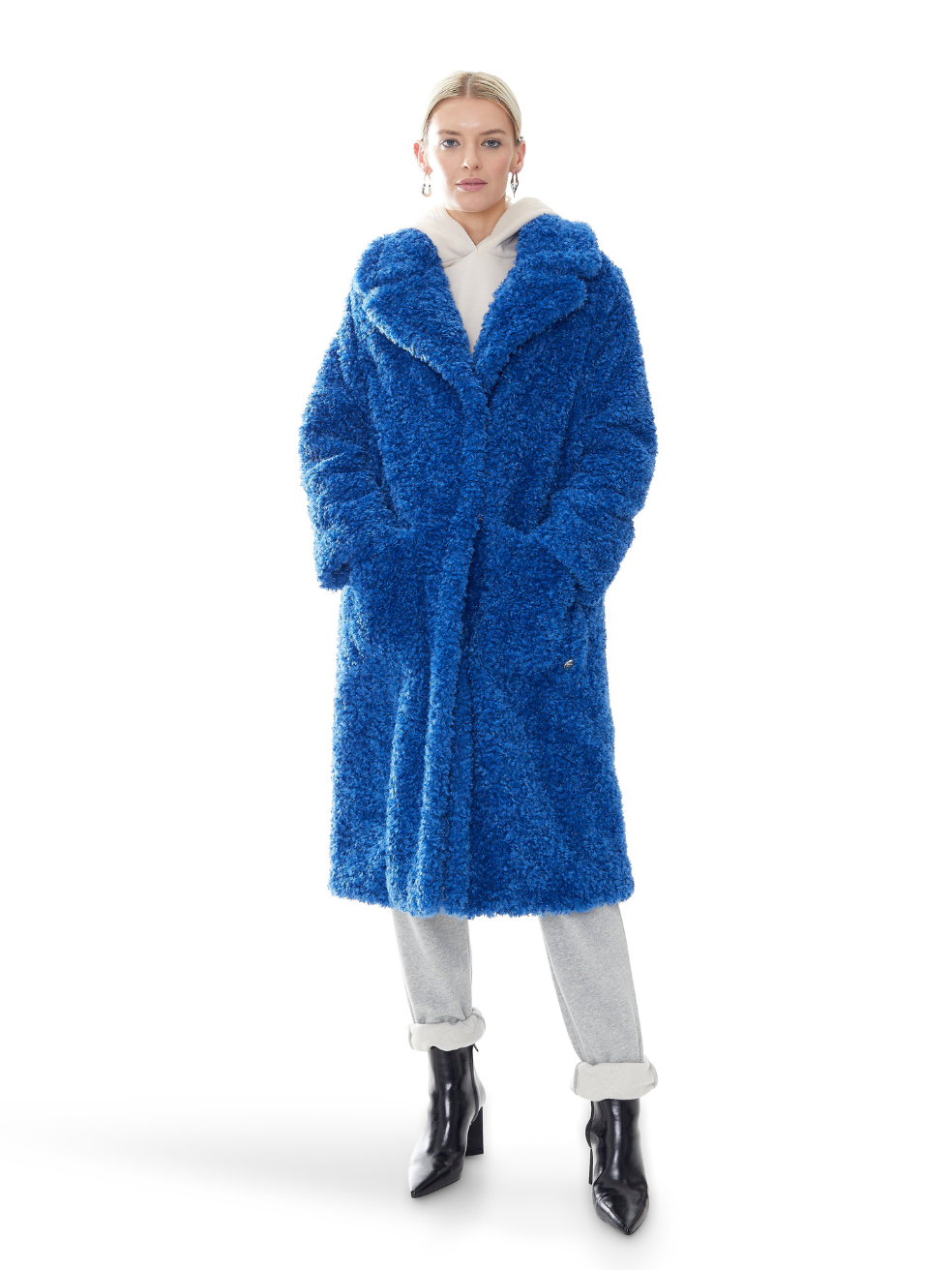 Ruby Blue Lapis Luxury Outerwear Faux Sherpa Long Coat