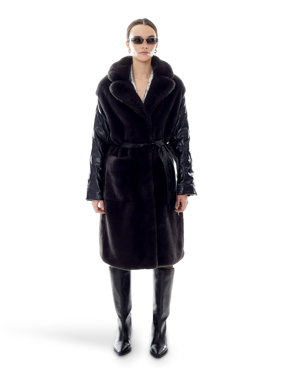 Sadie Black Coat Repurposed Vegan Leather Fur Outerwear Made in Canada