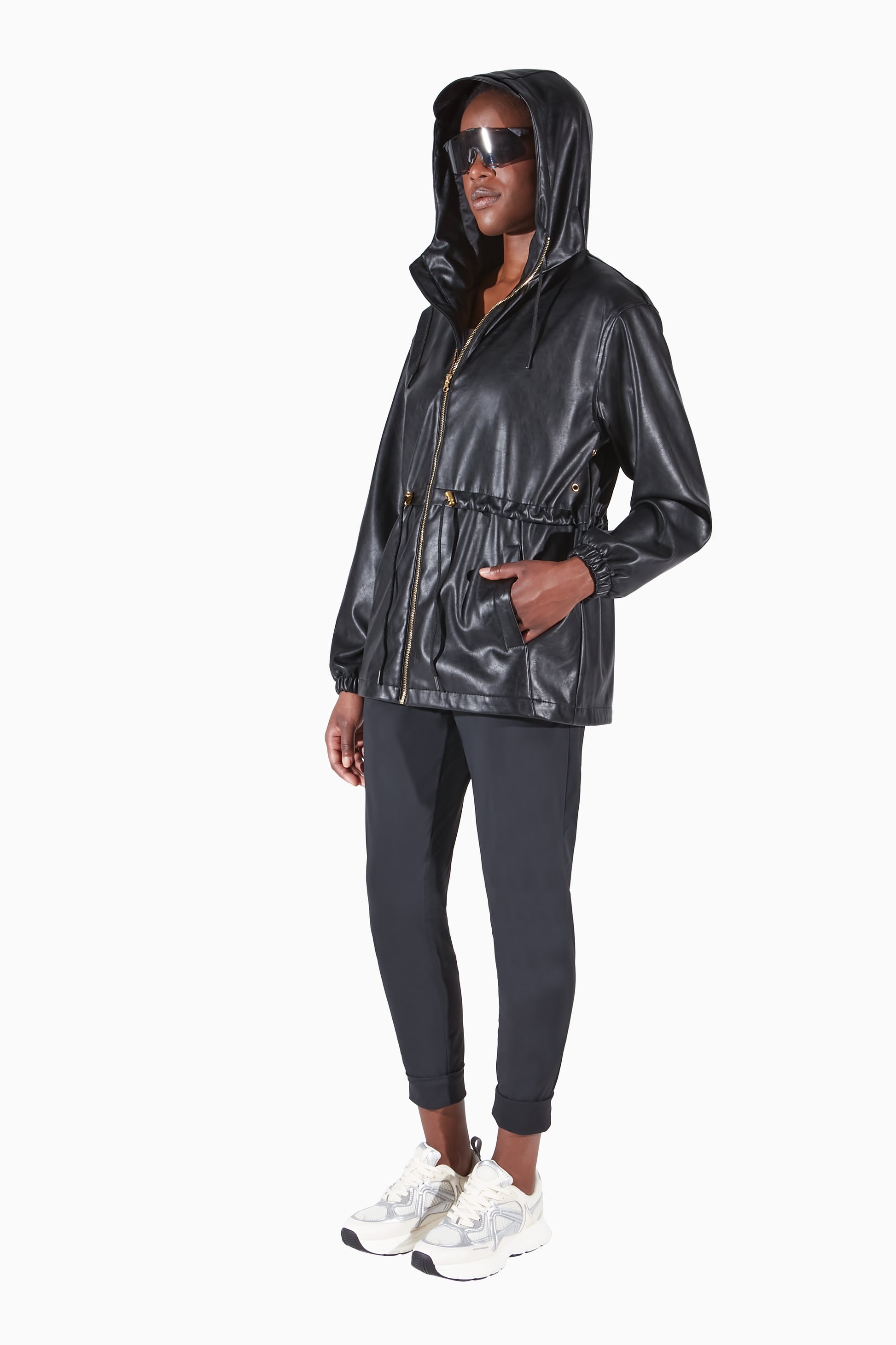 Fashion Faux Leather Raincoat Waterproof Canadian Matte Black Robbie Stormi