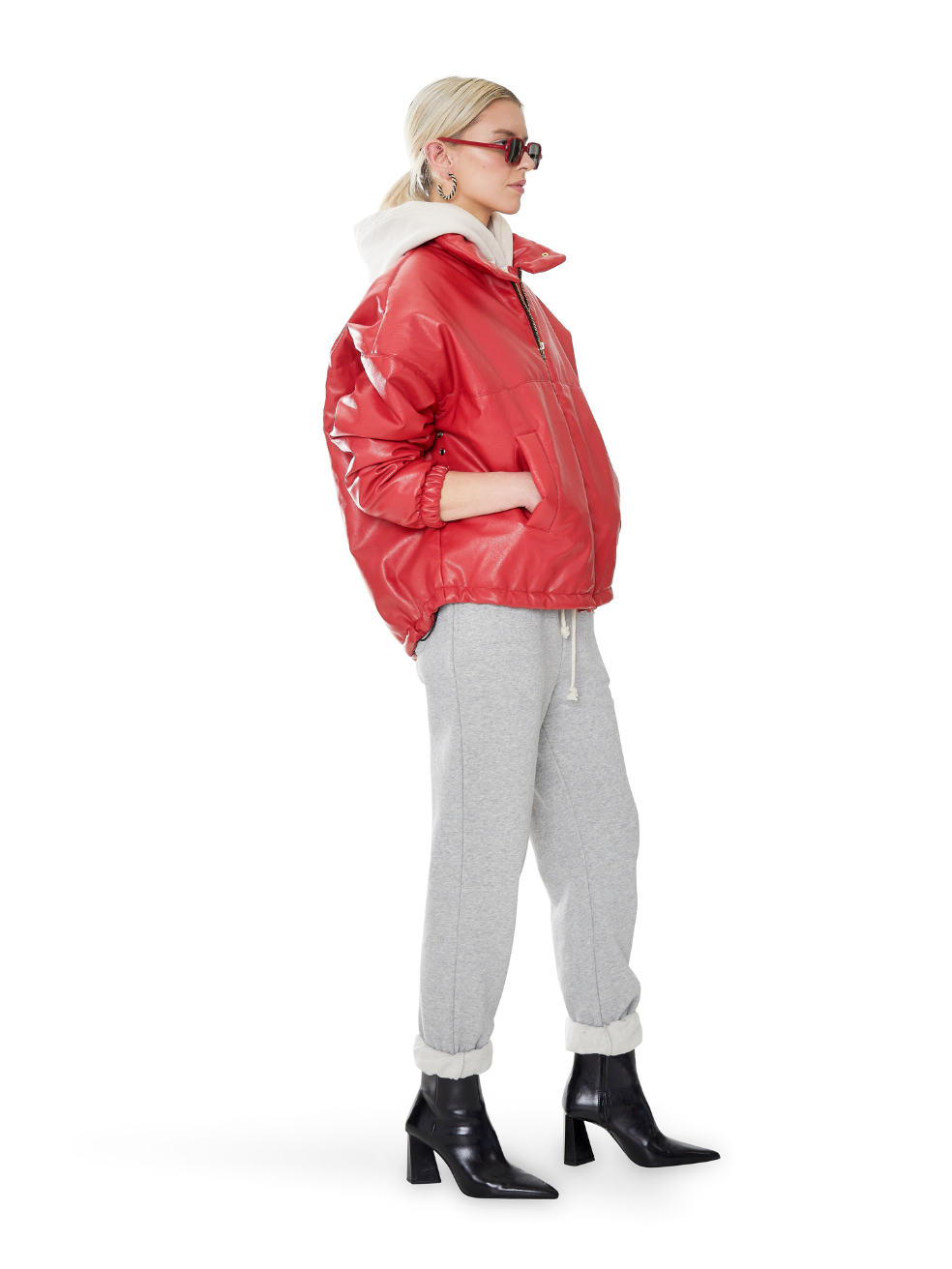 Billy Red Cropped Bomber Coat Vegan Leather Matte Cruelty Free