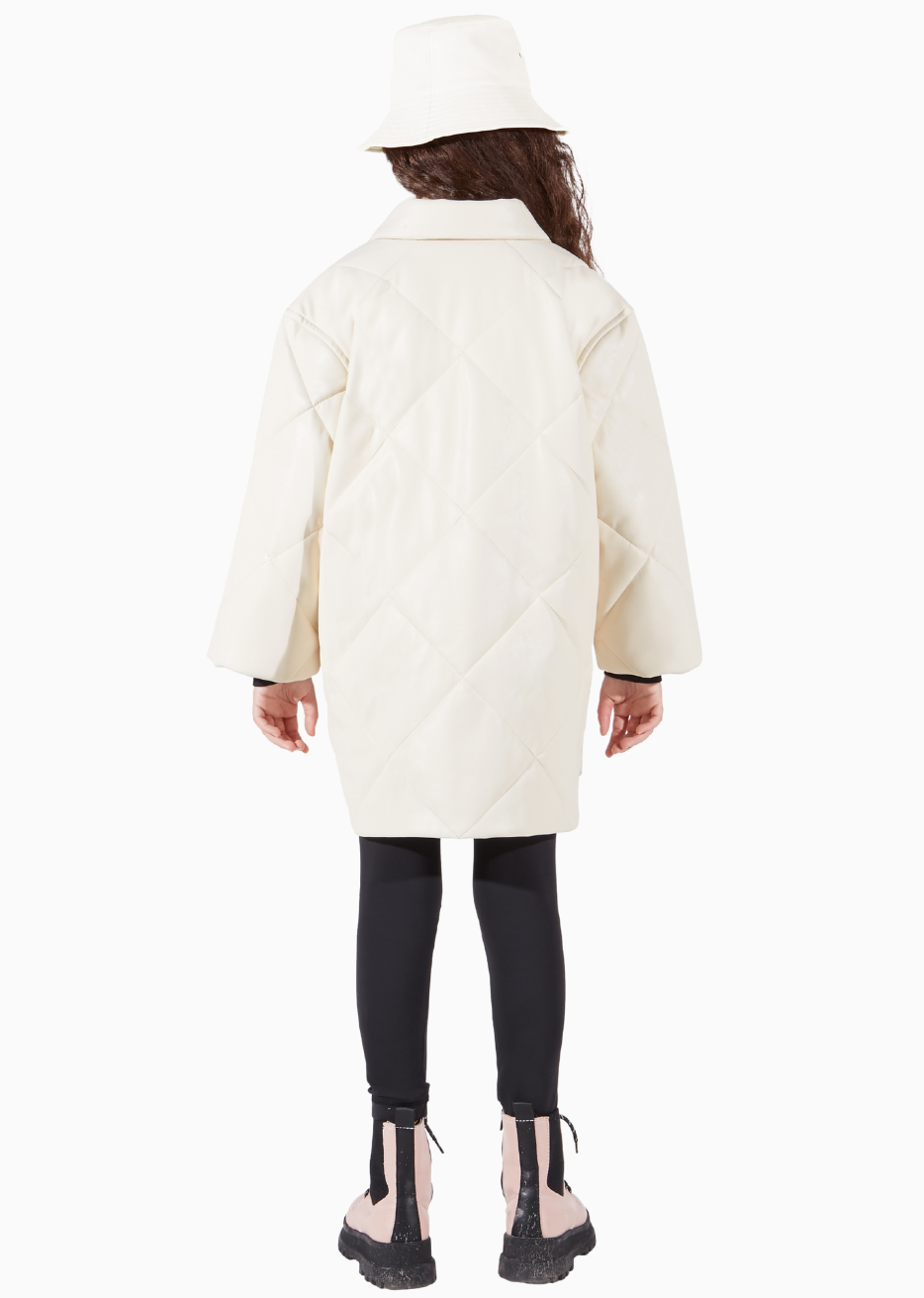 Charlie Champagne White Children Shacket Quilted Animal Free Leather Sustainable Luxury
