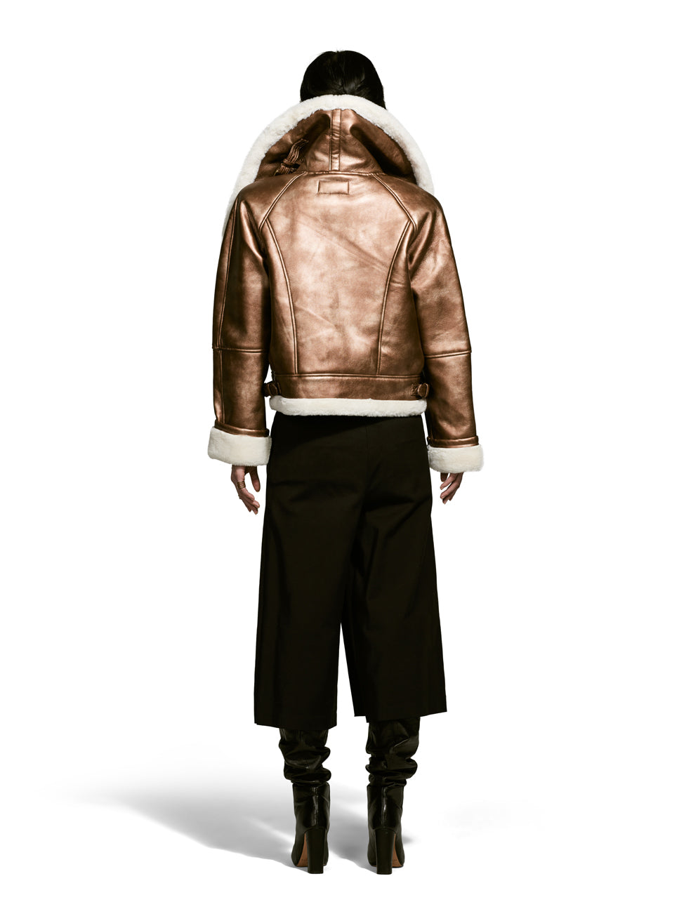 Ava Copper Vegan Leather Aviator Jacket Faux Fur Zip Up