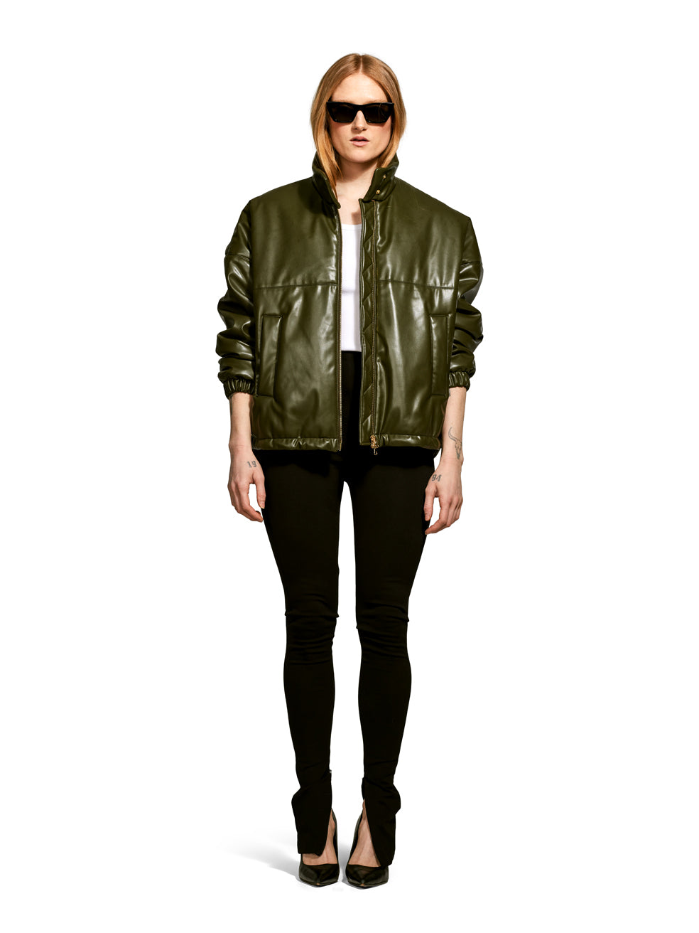 Billy Olive Green Vegan Leather Jacket Slow Fashion Outerwear Cropped Bomber Coat