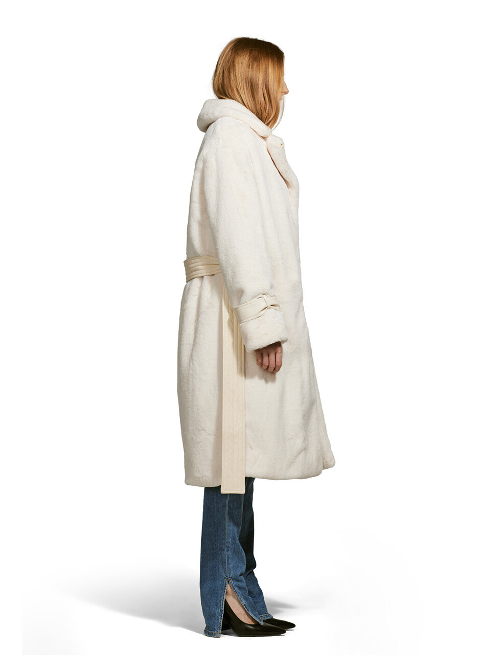 Violet White Cream Ethical Faux Fur Long Coat Cold Weather Made in Canada Vegan Leather