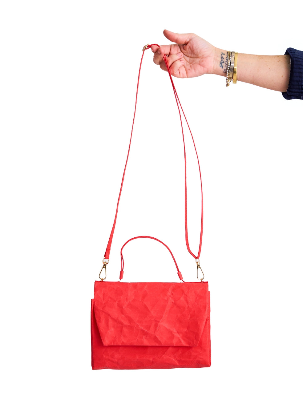 Paper purse cross body bag sustainably crafted tart red
