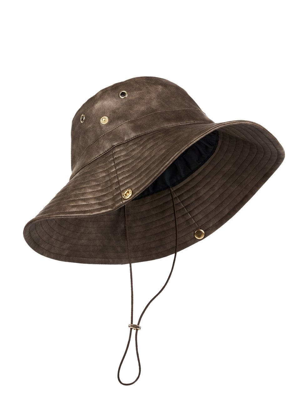 Fisherman's bucket hat made in canada luxury accessories vintage brown distressed vegan leather