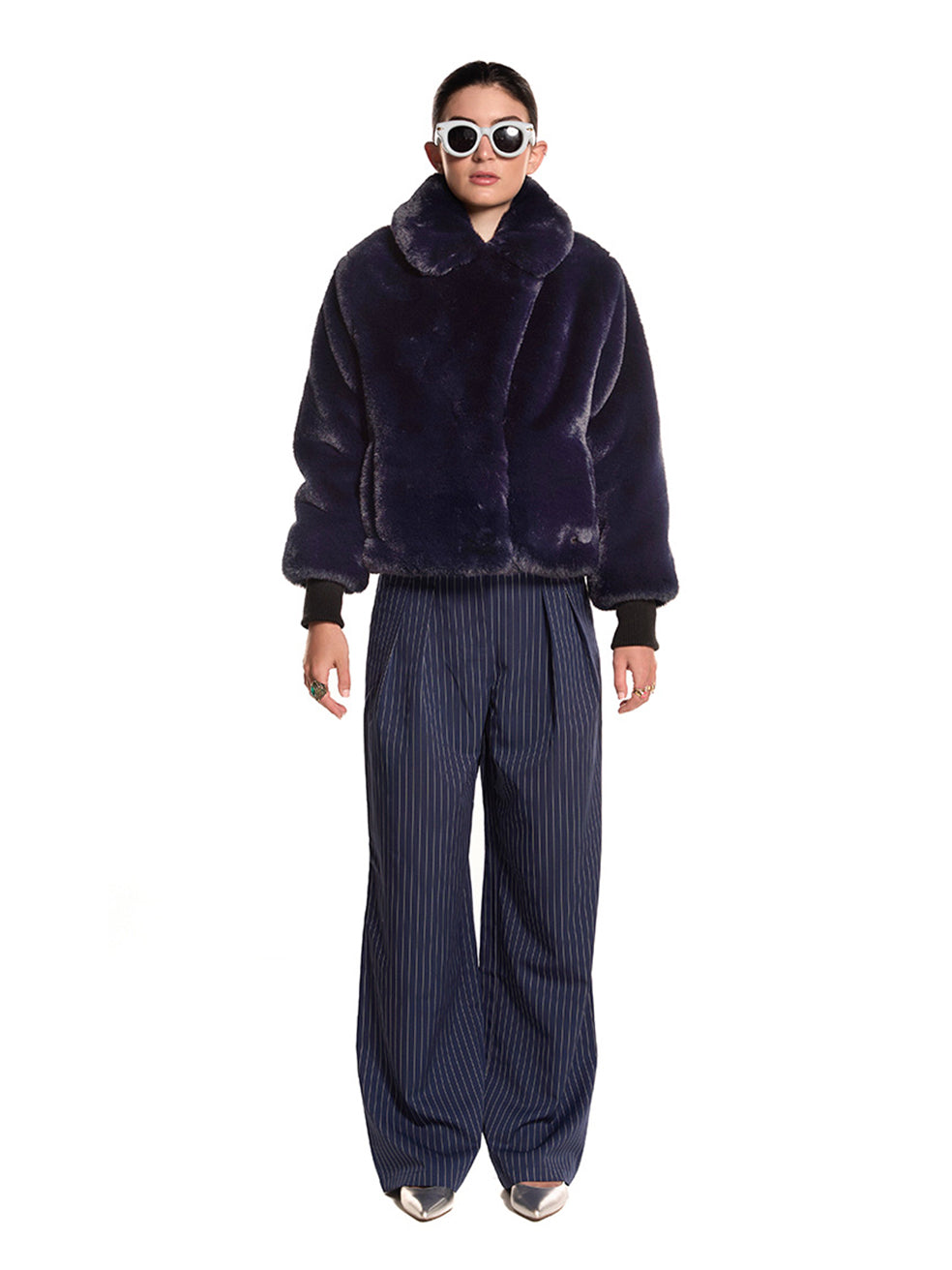 freed sustainable outerwear faux fur sawyer coat midnight