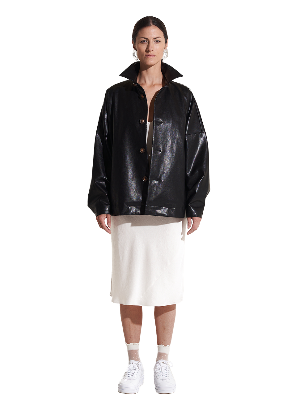 freed ryder coat made in canada onyx vegan leather oversized