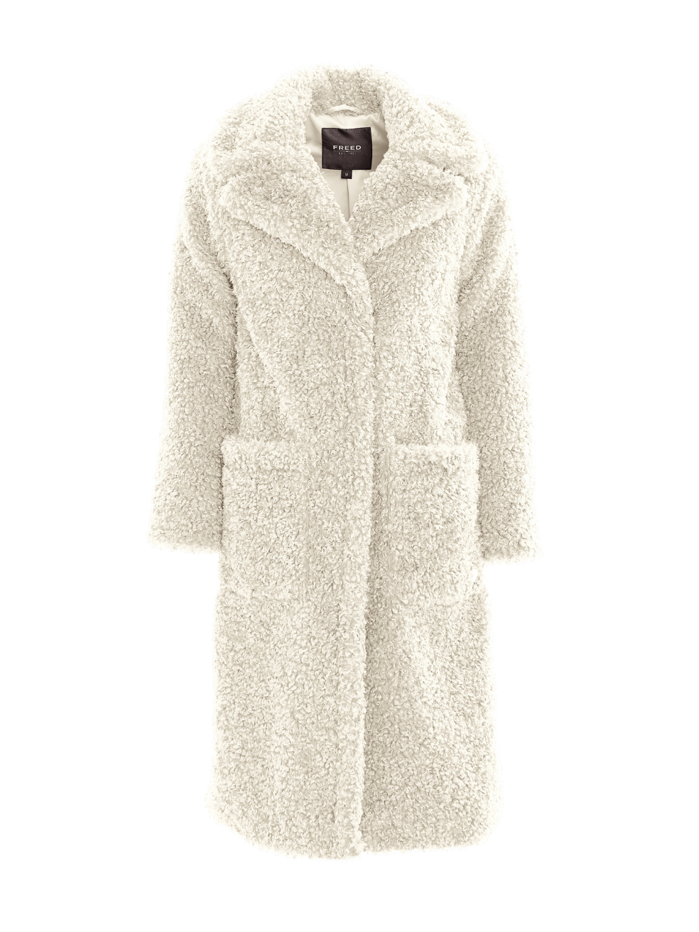 Ruby Curly Cream White Living Wage Fashion Sustainable Coat Faux Teddy Sherpa