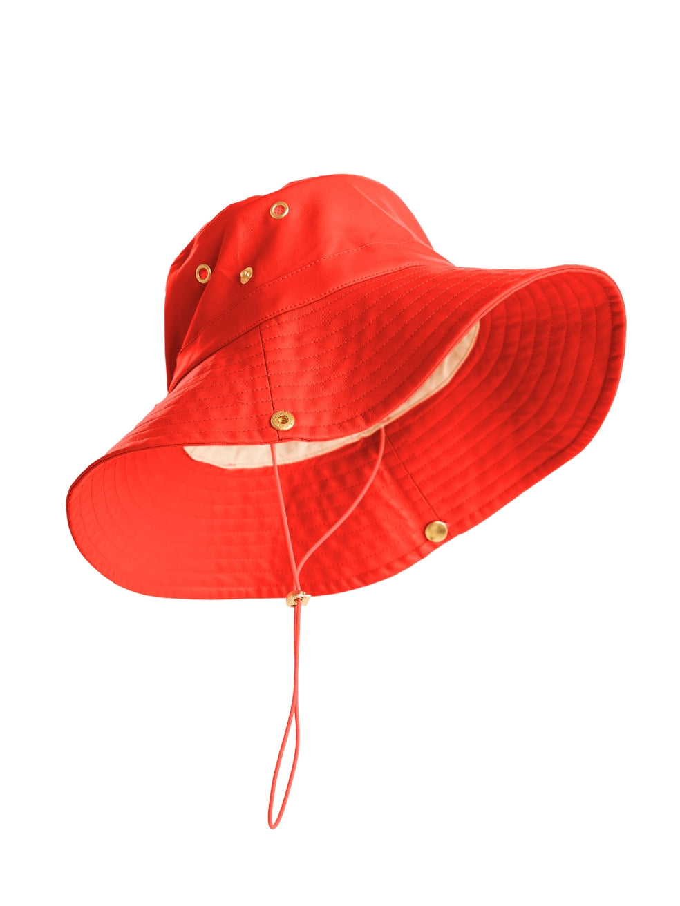 Fishermans bucket hat luxury animal-free leather bright tart red made in canada