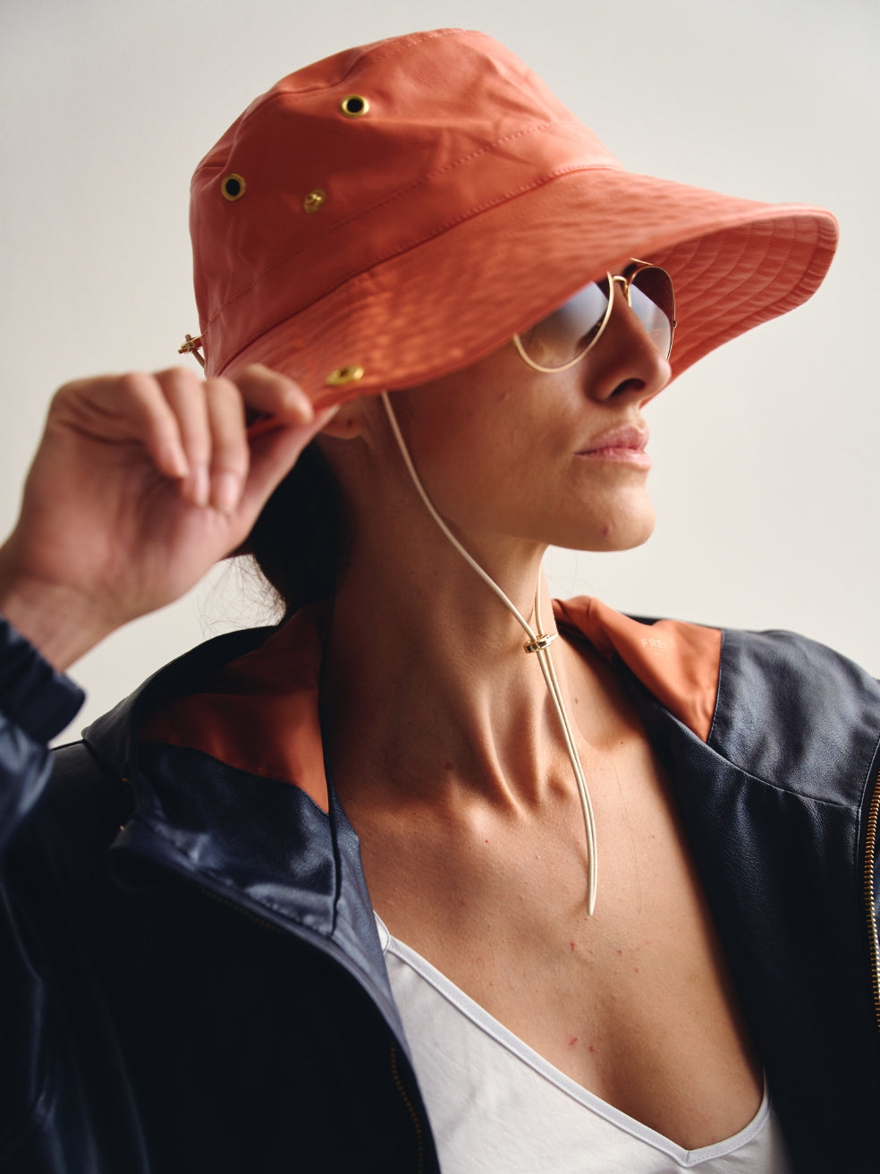 Fisherman's Bucket Hat Bright Peach Summer Spring Vegan Leather Adjustable Canada