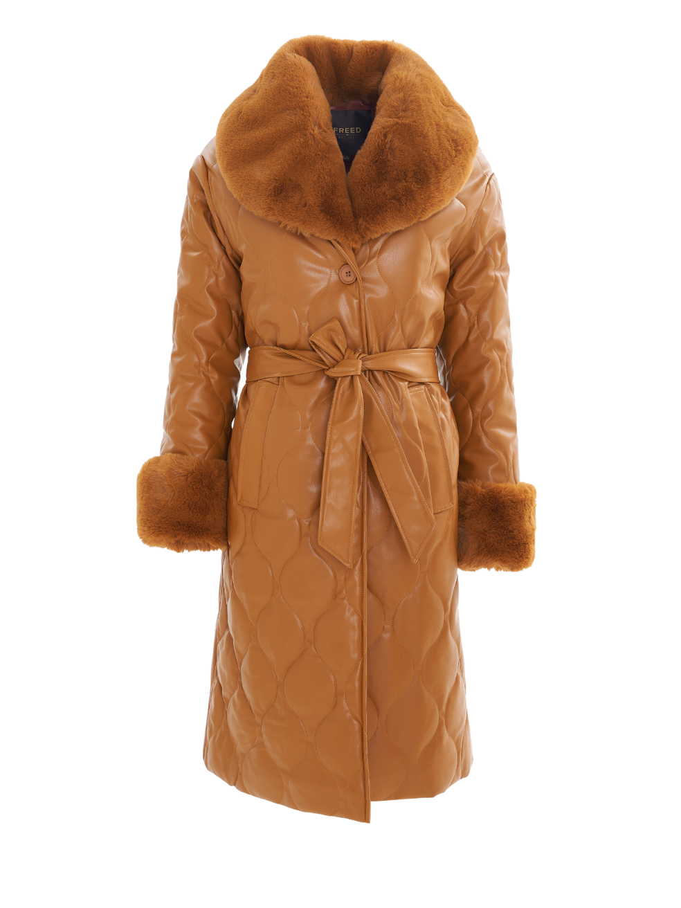 Carrie Spice Made in Canada Vegan Leather Coat with Faux Fur Belt Cold Weather Outerwear