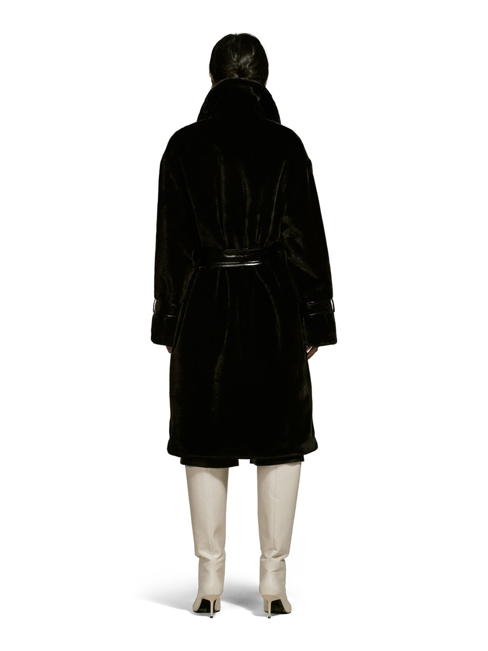 Violet Black Long Coat Outerwear Made in Canada Zero Waste Fashion Animal-Free Fur and Leather Details