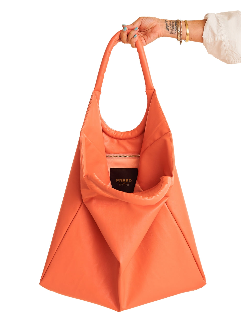 24 hour tote zero waste luxury accessories vegan leather oversized tote peach