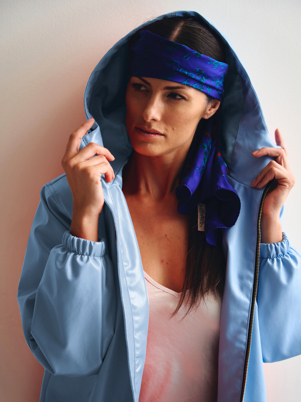 Hunter Capri Blue Responsible Fashion Raincoat Vegan Leather Made in Canada