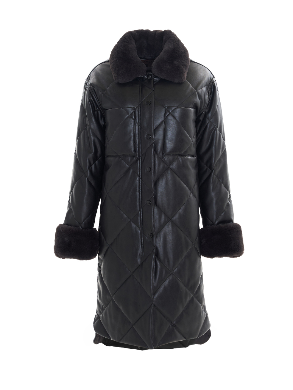 Kym Stormi Matte Black Slow Fashion Luxury Coat Animal Free Leather Fur Cold Weather