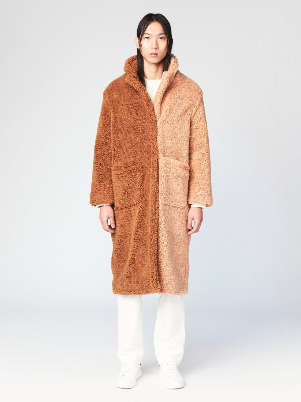 ELAINE - TWO TONED SHERPA TEDDY COAT OVERSIZED, DOUBLE-BREASTED