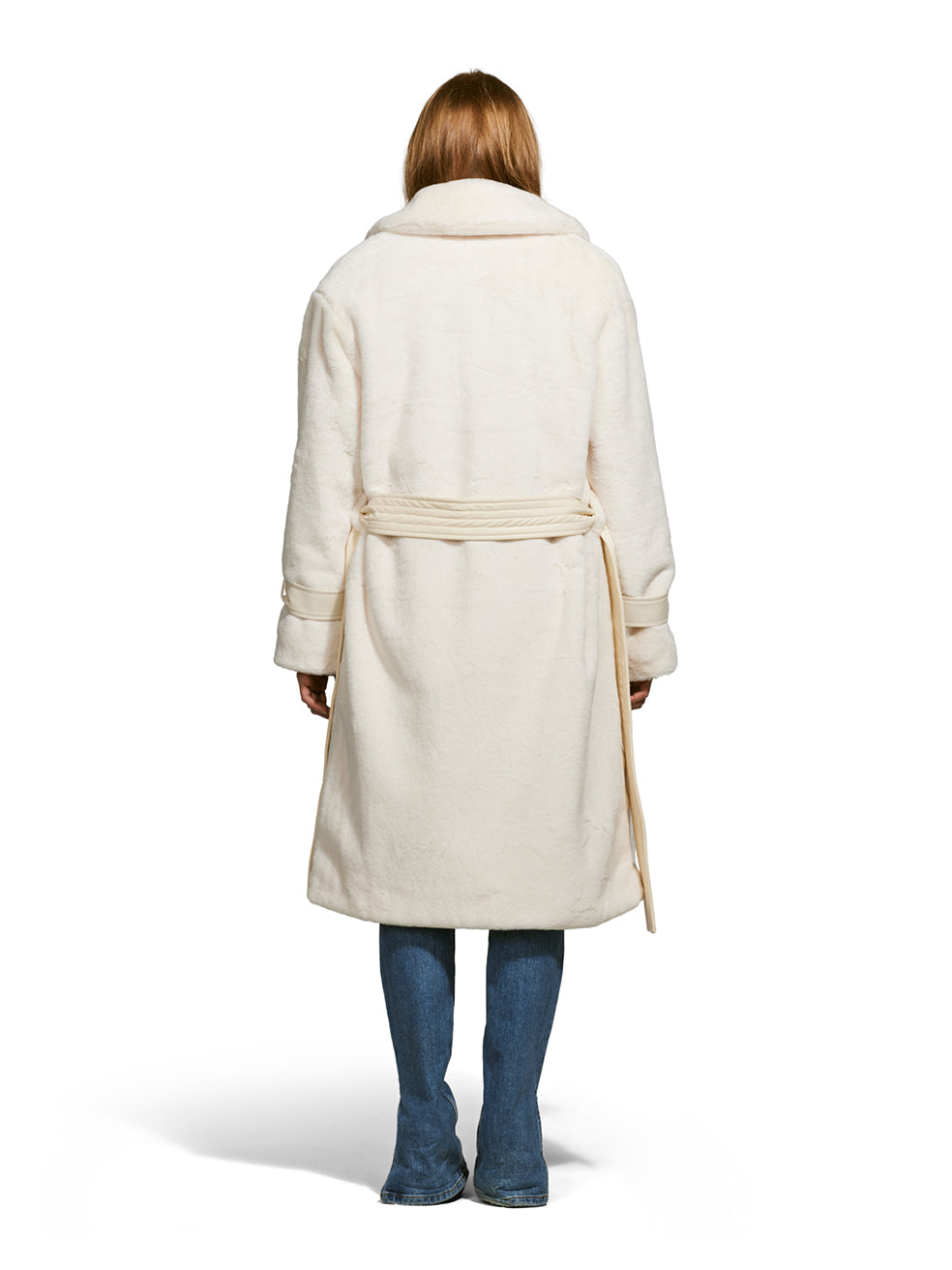 Violet White Cream Upcycled Sustainable Ethical Vegan Coat Luxury Long