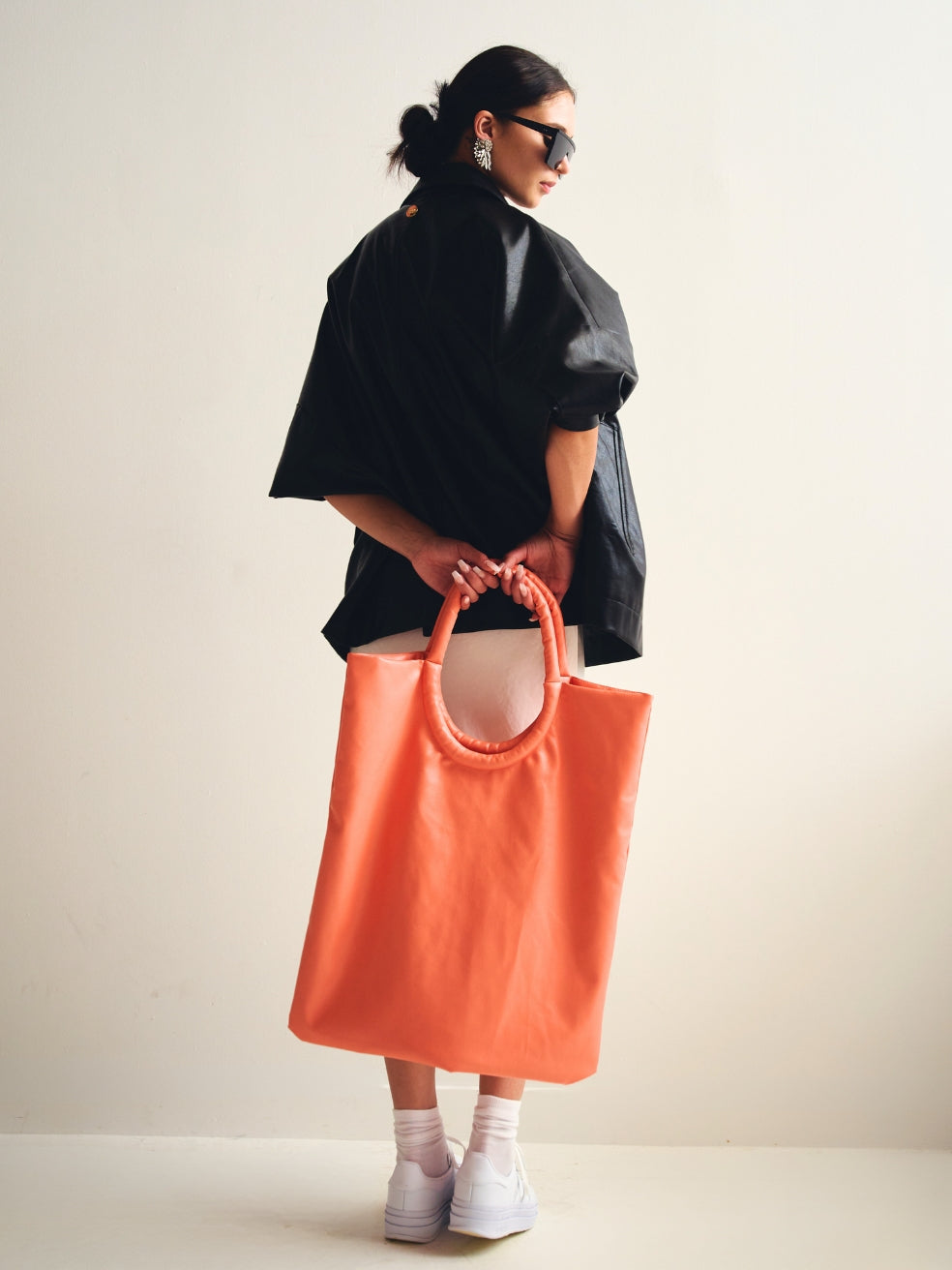24 Hour Tote Upcycled Vegan Leather Tote Oversized Peach Large Bag