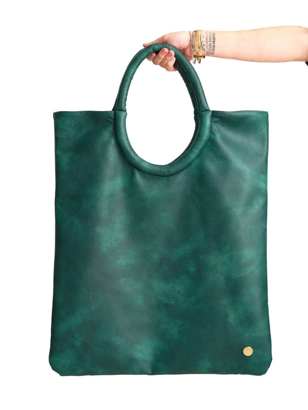 24 Hour Tote Work Travel Bag Oversized Animal-Free Leather Pine Green Distressed