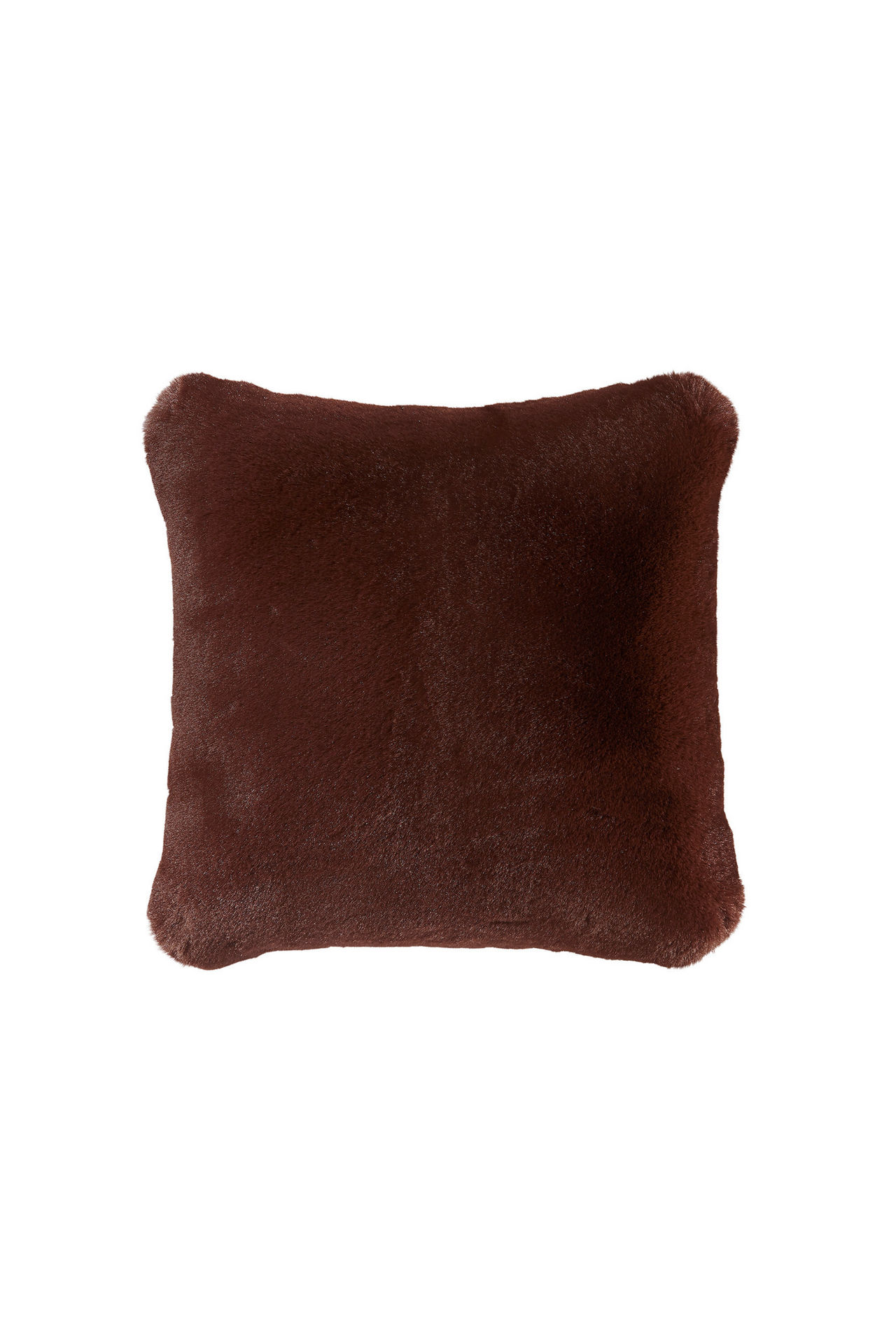 Faux fur throw pillow in chocolate brown.