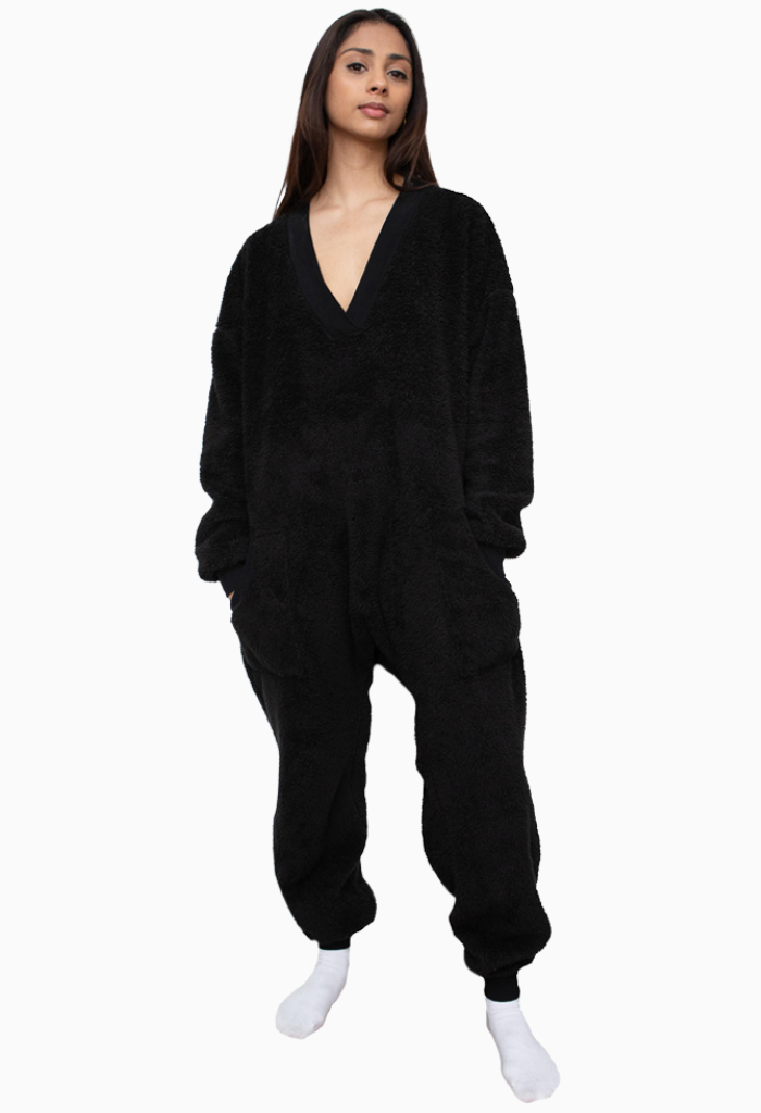 FAUX FUR ROMPER - BLACK