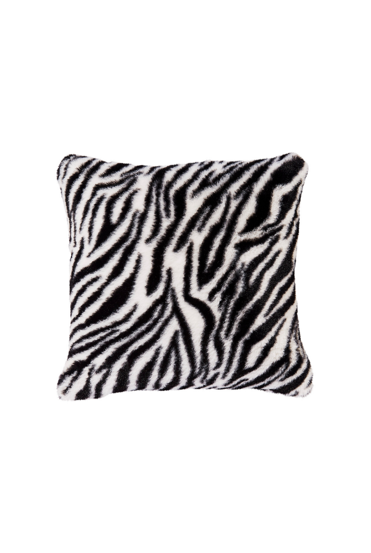 Faux fur throw pillow in zebra print.