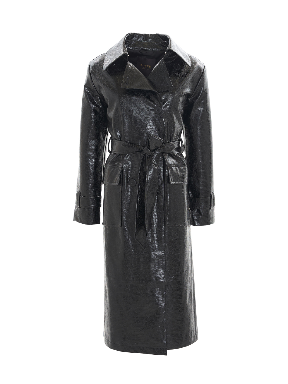Gina Coat Black Croc Trench Canadian Luxury Faux Leather