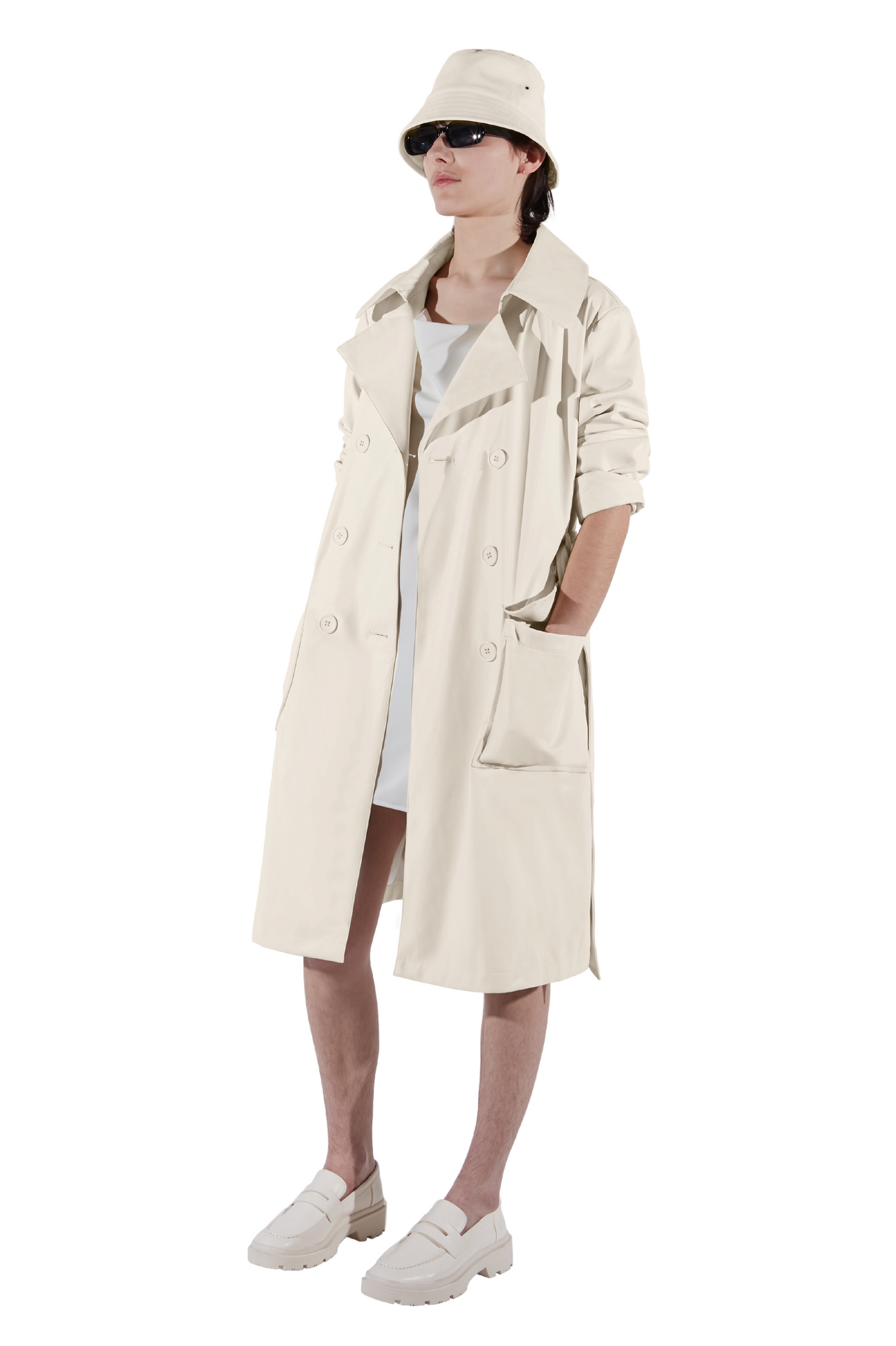 Frankie Trench Champagne White Front View Zero Waste Animal Free Leather