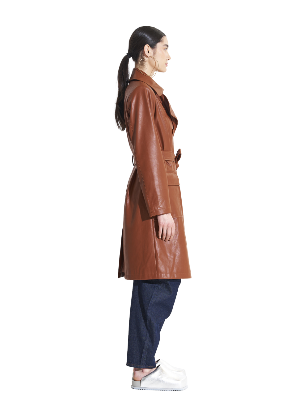 Frankie Rust Brown Trench Red Vegan Leather Coat
