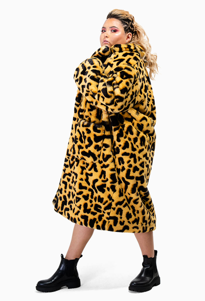 THE SYLLEOPARD -  FAUX FUR COAT OVERSIZED, DOUBLE-BREASTED